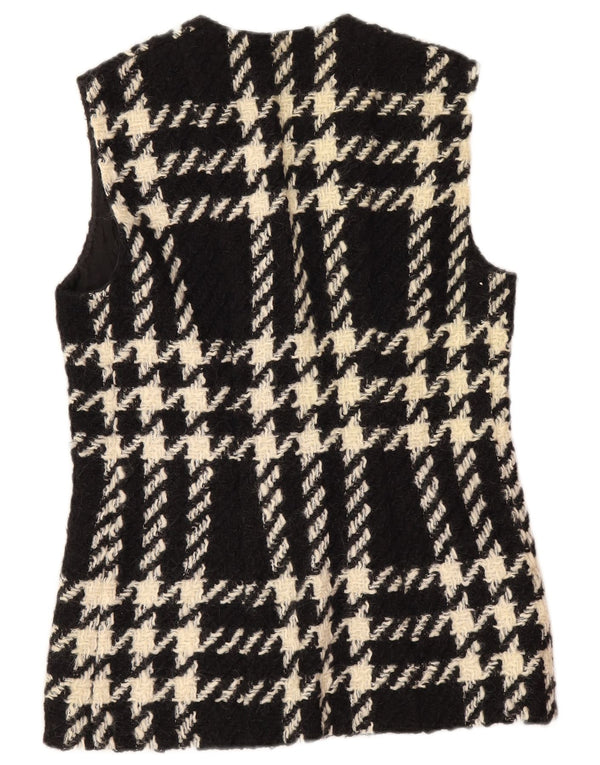 Vintage mujer Gilet Reino Unido 12 cheque negro medio