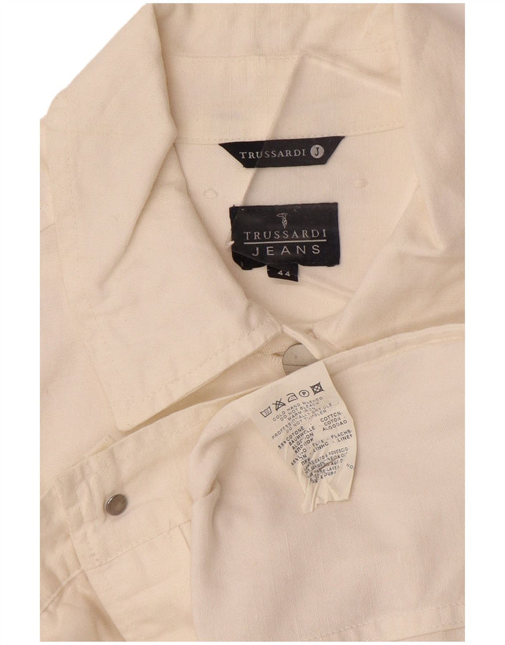 TRUSSARDI JEANS Chaqueta bomber para mujer IT 44 Mediana de algodón blanco roto