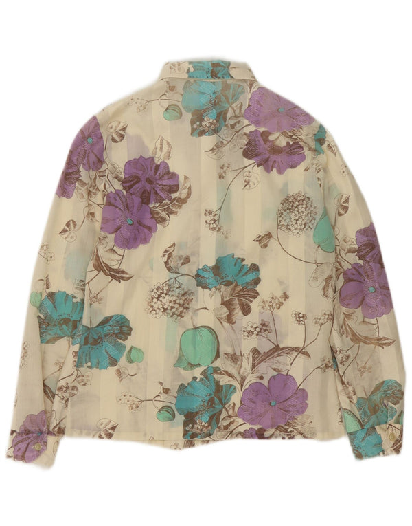 Vintage mujer ver a través de camisa blusa Reino Unido 10 pequeño multicolor floral