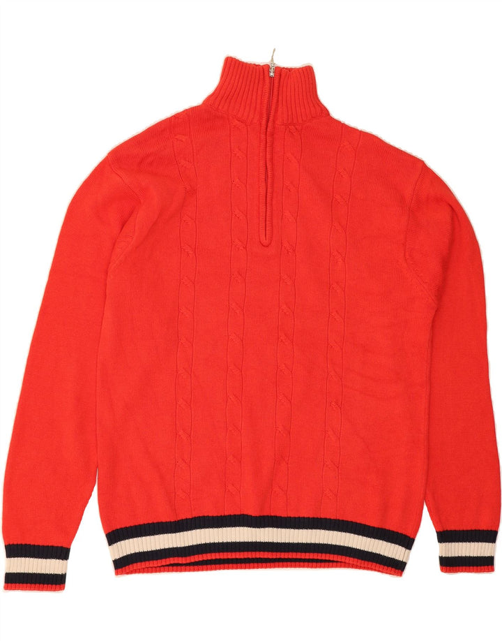 VINTAGE Mens Zip Neck Jumper Sweater Medium Red Cotton Vintage Vintage and Second-Hand Vintage from Messina Hembry 