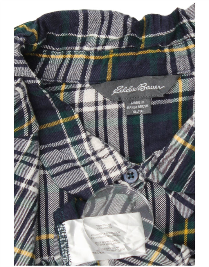 EDDIE BAUER Camisa de franela para mujer UK 40 XL Viscosa a cuadros azul marino
