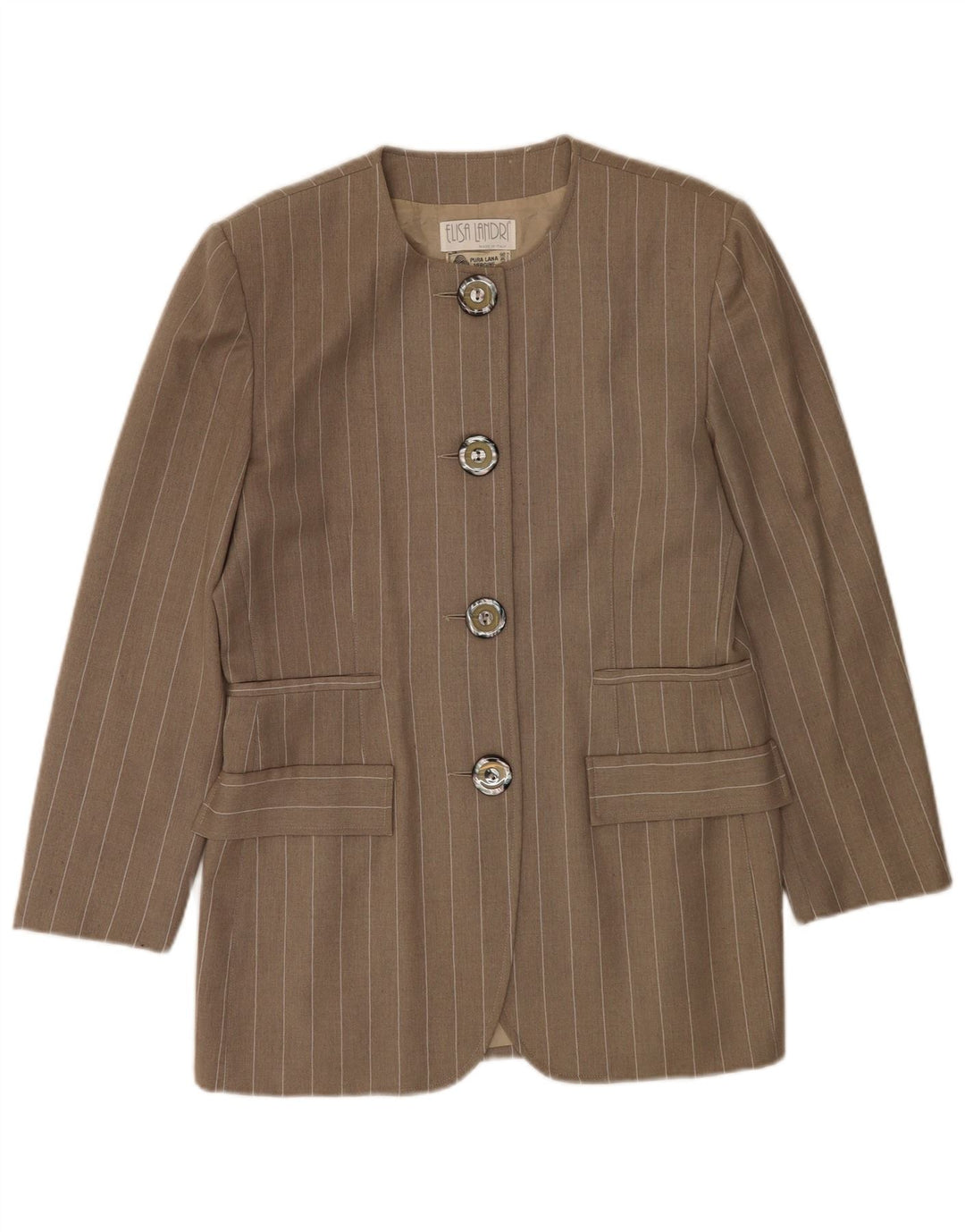 Elisa Landri Chaqueta tipo blazer de 4 botones para mujer IT 46 Grande gris a rayas
