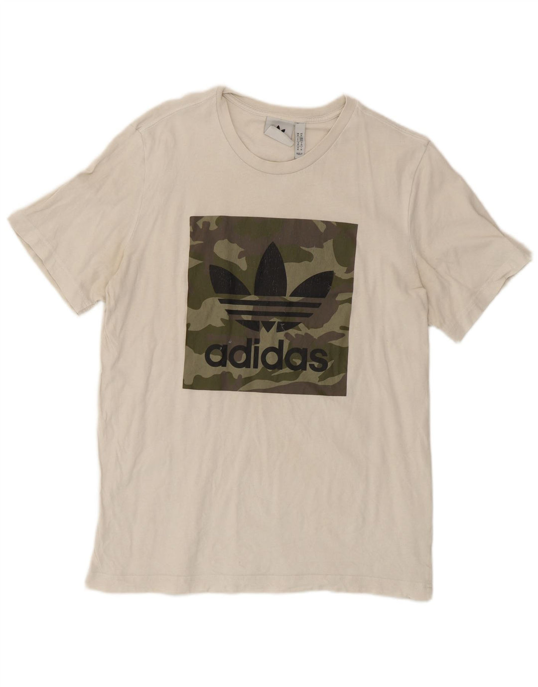 Adidas Hombre Camiseta Gráfica Top Medio Blanco Camuflaje Algodón
