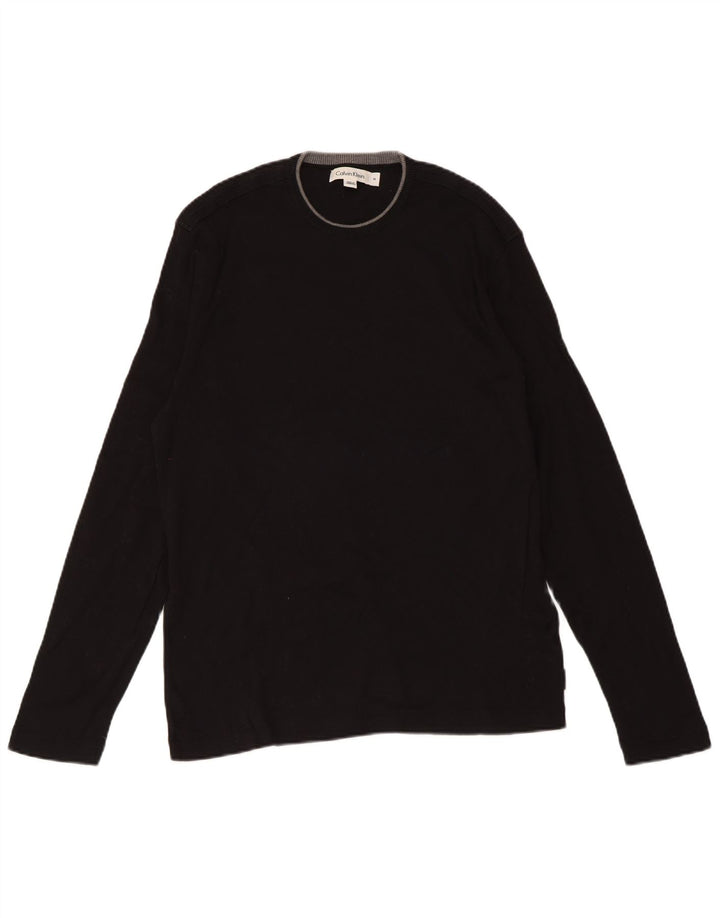 Calvin Klein Jersey de cuello redondo para hombre, suéter de algodón negro mediano