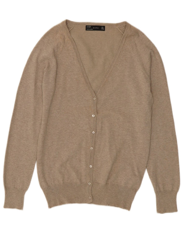 Zara Womens Cardigan Sweater UK 14 Large Beige Cotton