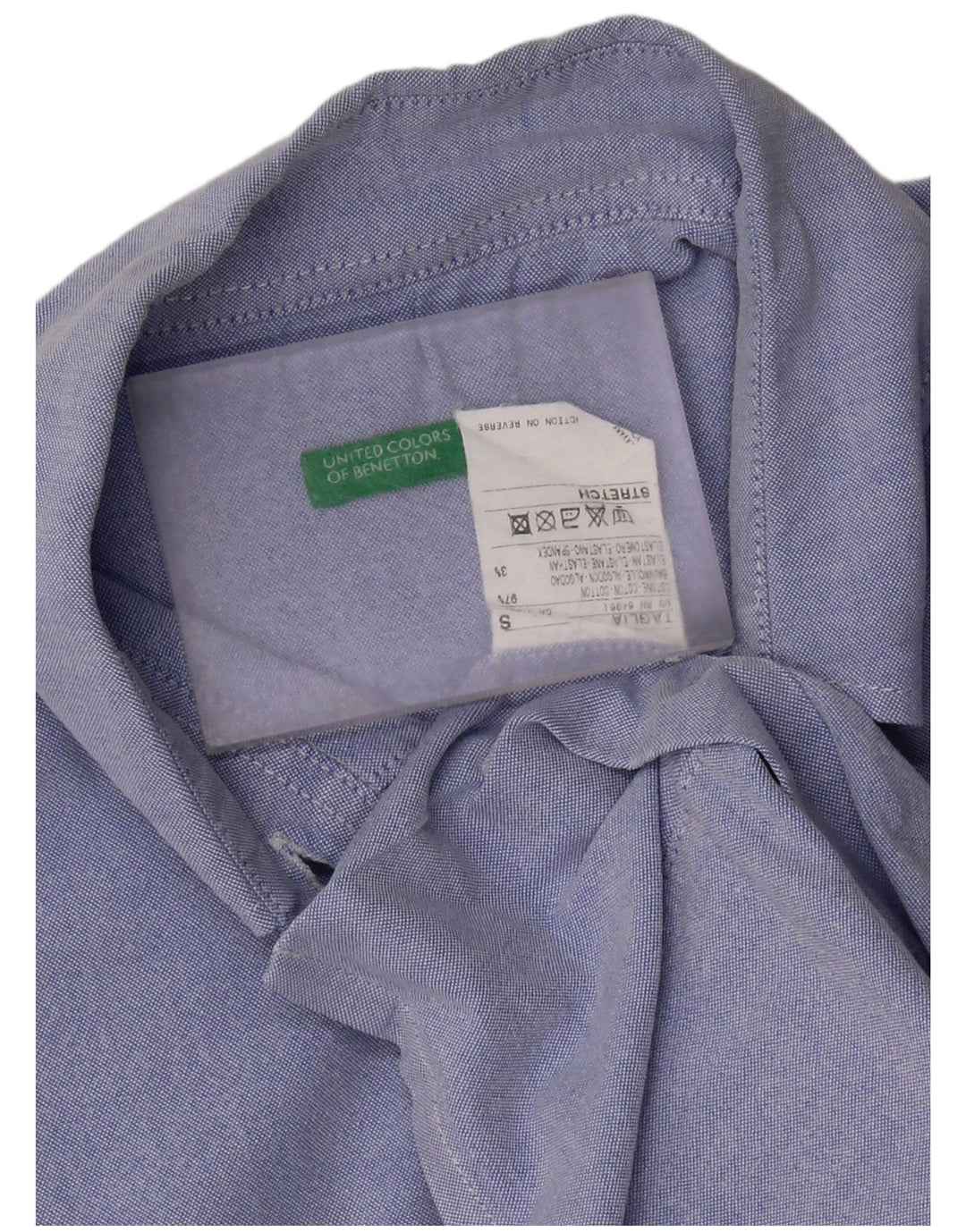 Benetton Camisa De Manga 3/4 Mujer ES 40 Pequeño Algodón Azul