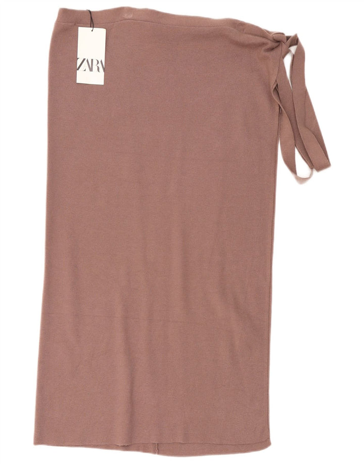Zara Mujer Falda Cruzada De Punto Mediana W28 Viscosa Marrón
