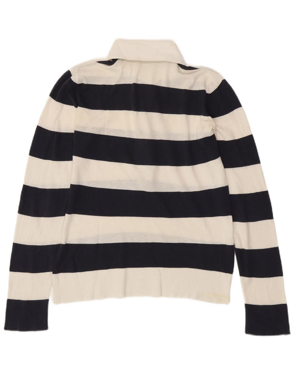 BENETTON Polo de rugby de punto para mujer UK 44 Mediano Blanco Rayas