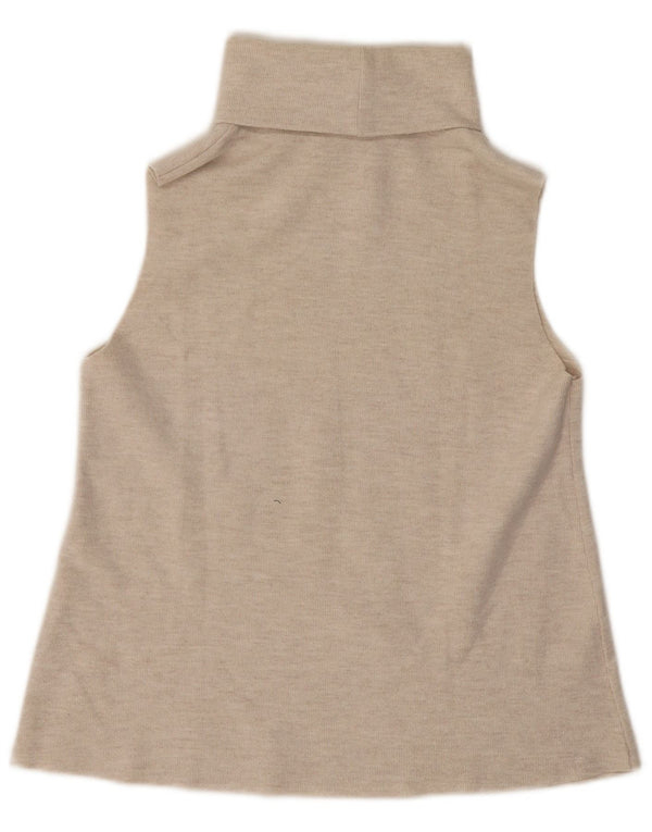 Zara Mujer Camiseta Sin Mangas Con Cuello Vuelto UK 42 Algodón Beige Medio