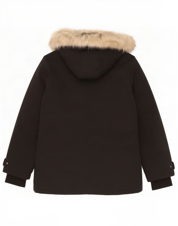 Zara Mujer Chaqueta Acolchada Con Capucha UK 46 Grande Poliéster Negro