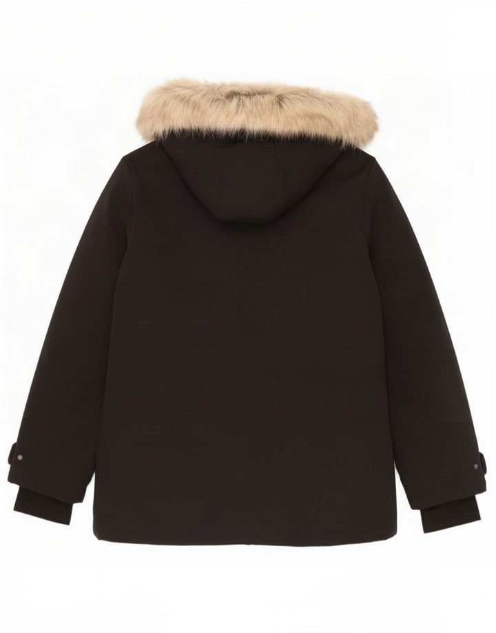 Zara Mujer Chaqueta Acolchada Con Capucha UK 46 Grande Poliéster Negro