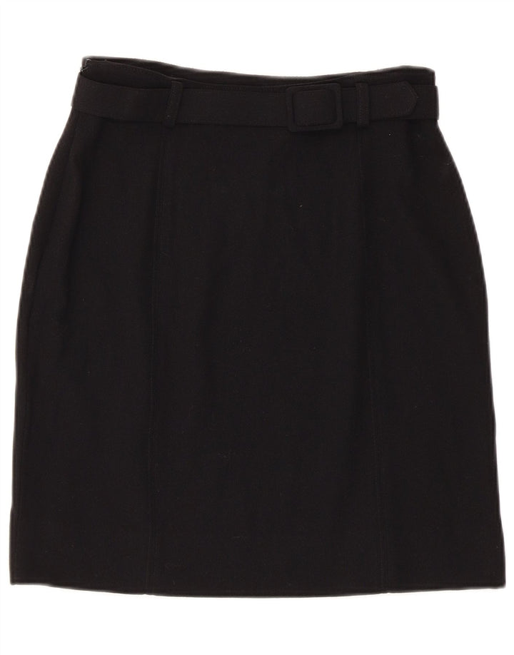 Falda recta vintage para mujer IT 42 Mediana W26 Lana negra