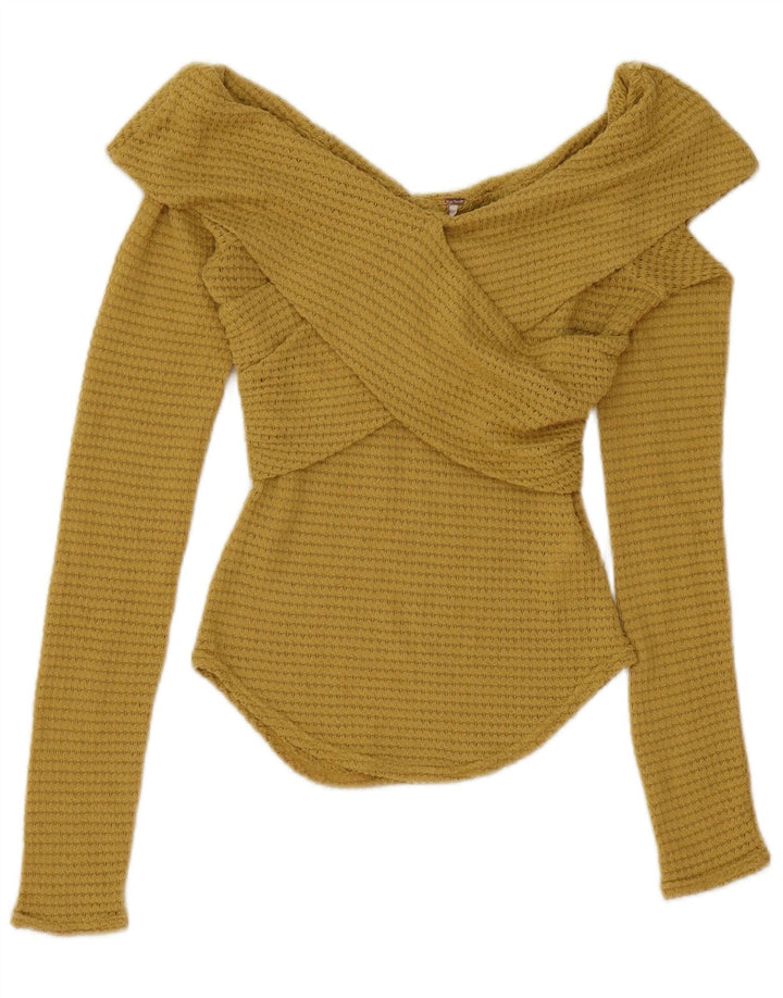 Free People Top Mujer Manga Larga UK 6 XS Poliéster Amarillo