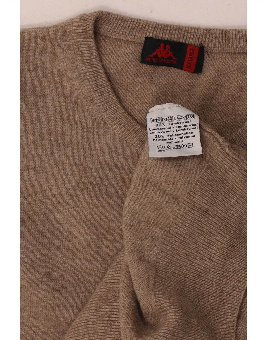 Kappa - Jersey de cuello redondo para hombre, talla 2XL, lana de cordero beige