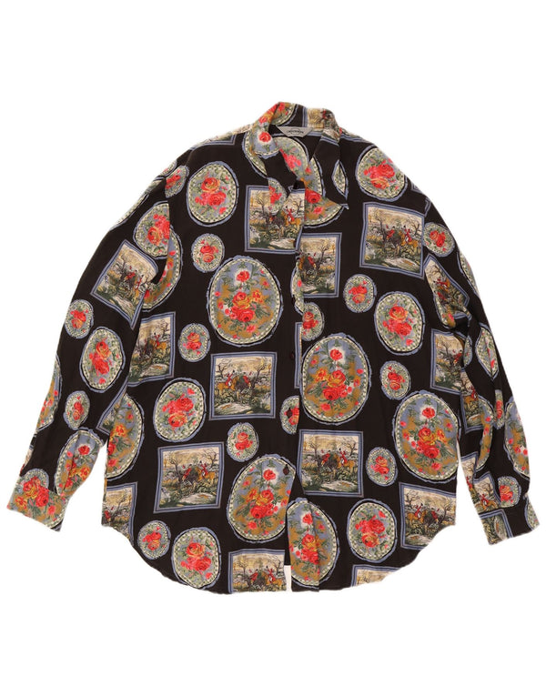 Camisa vintage para mujer Reino Unido 18 XL Negro Floral