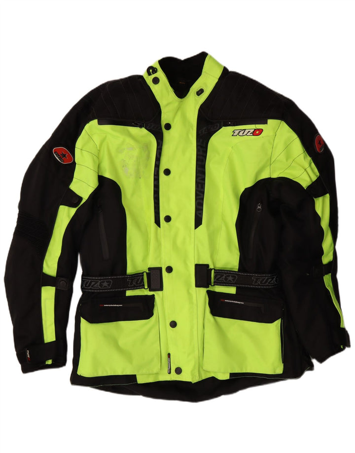 VINTAGE Hombres Gráfico Moto Racer Bomber Chaqueta Reino Unido 44 2XL Verde Colorblock