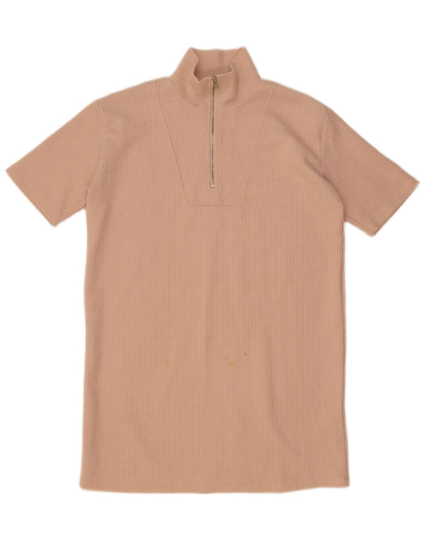 Zara Vestido estilo camiseta con cremallera y cuello para mujer UK 44 Poliéster rosa medio