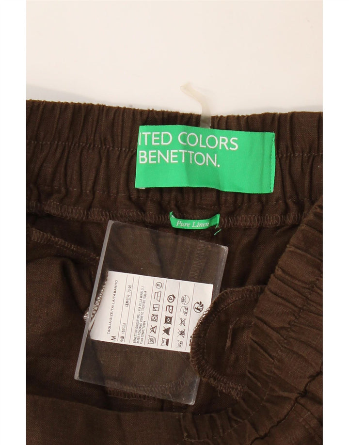 BENETTON Pantalón Chino Cónico Mujer Mediano W28 L27 Lino Marrón