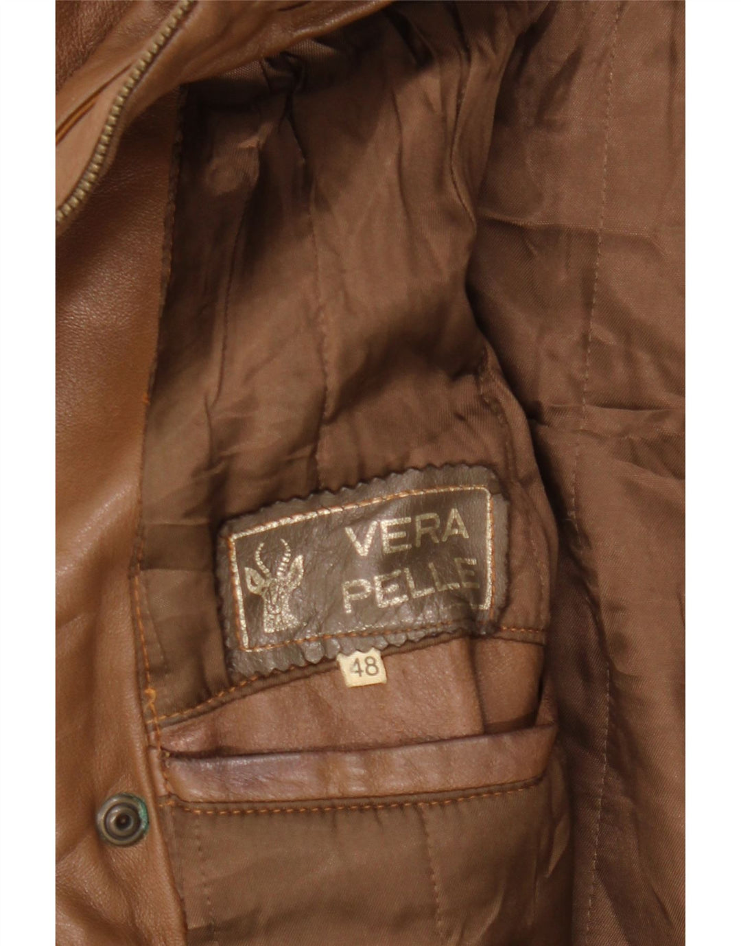 VINTAGE Chaqueta de cuero para mujer IT 48 XL Cuero marrón