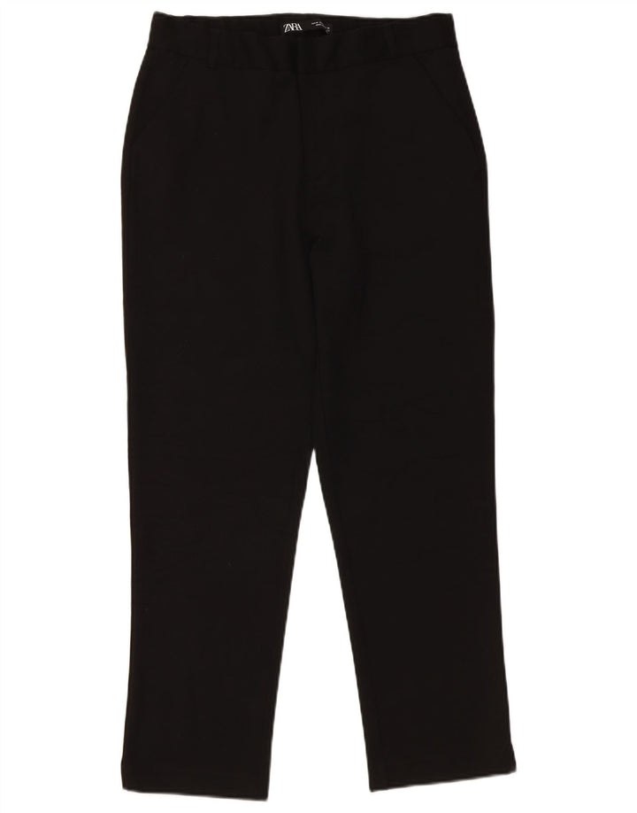 Zara Mujer Pantalón Recto Cropped Mediano W30 L25 Negro Poliéster