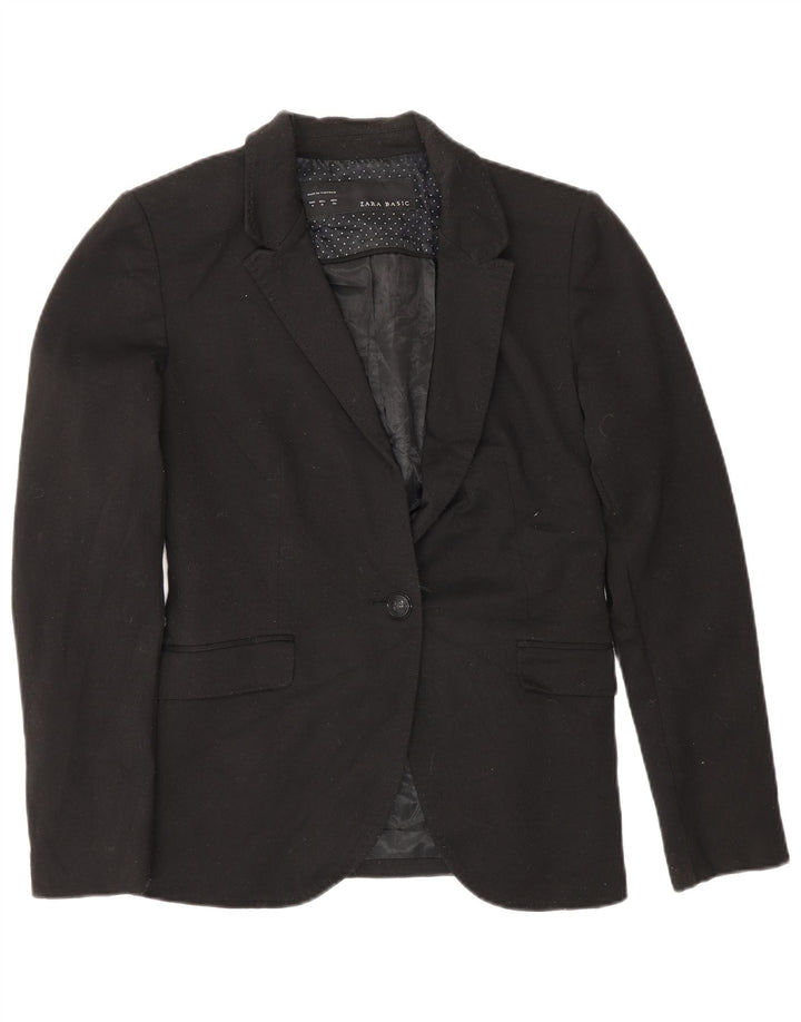 Zara Mujer Chaqueta Blazer De 1 Botón UK 42 Mediano Poliéster Negro