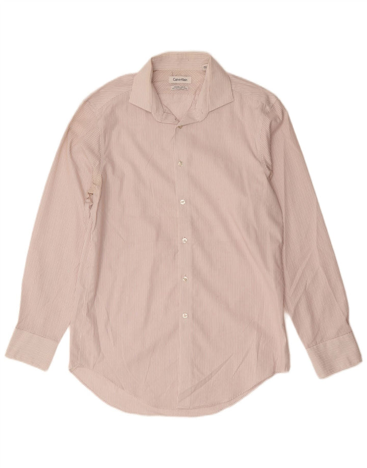 CALVIN KLEIN Camisa para hombre Talla 15 Mediana Algodón a rayas blancas