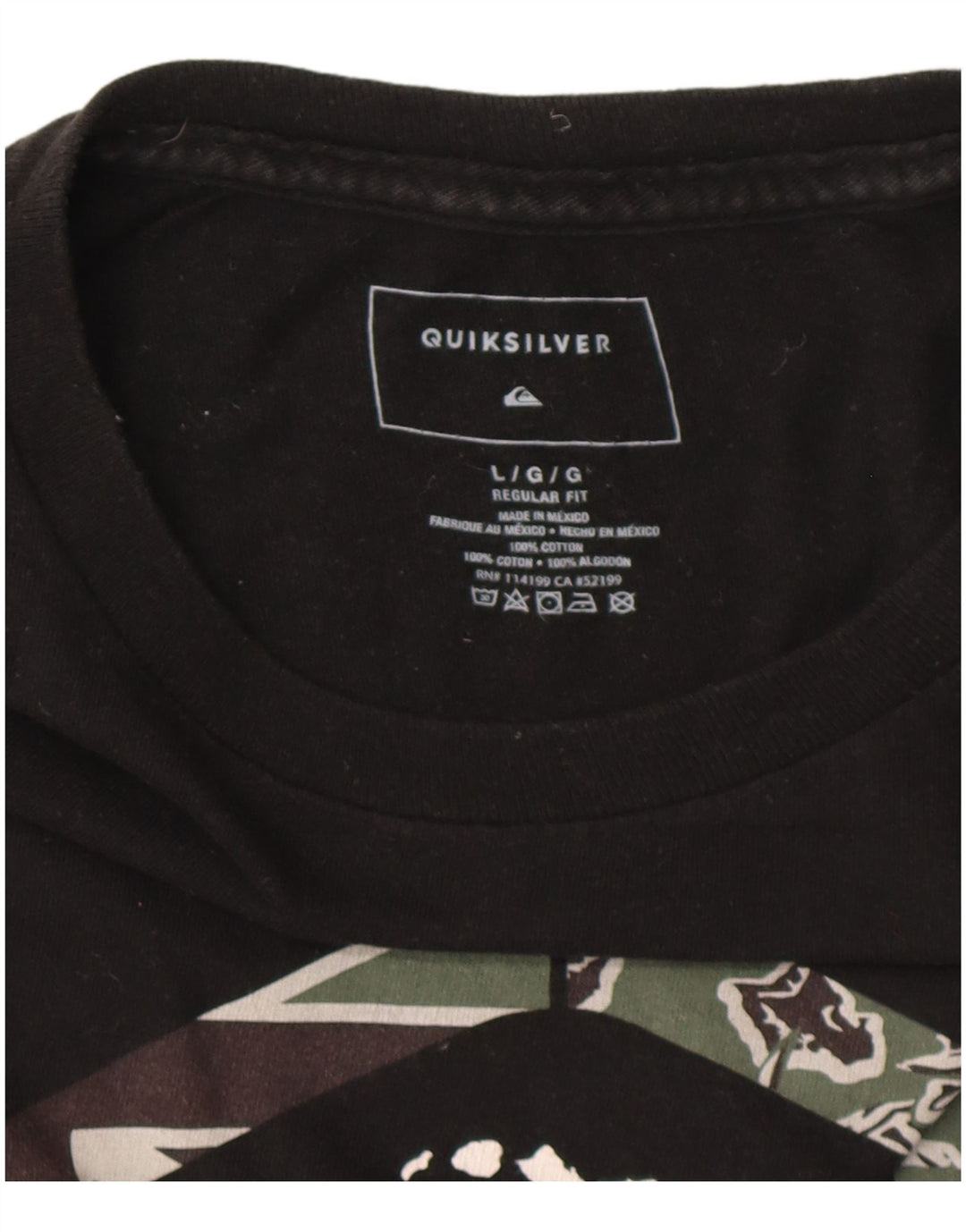 QUIKSILVER Camiseta gráfica Hawaii de ajuste regular para hombre Top grande de algodón negro