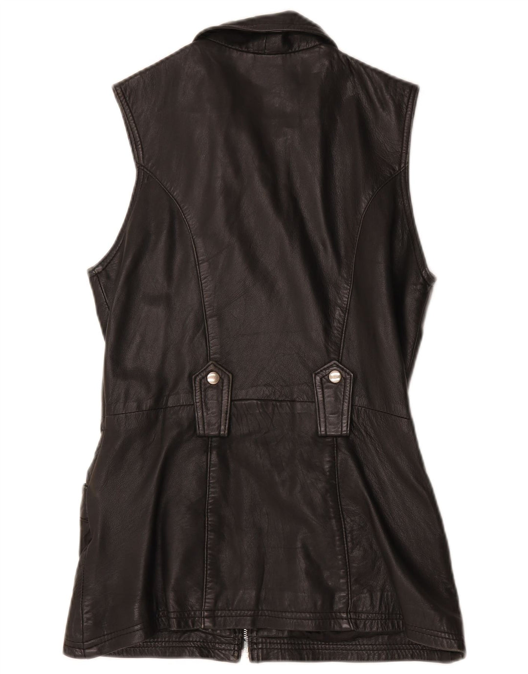 Vintage mujer cuero Gilet Reino Unido 12 Medio Negro