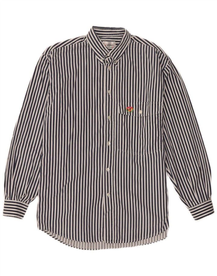 Camisa Stefanel Hombre Mediana Azul Marino Rayas Pintadas