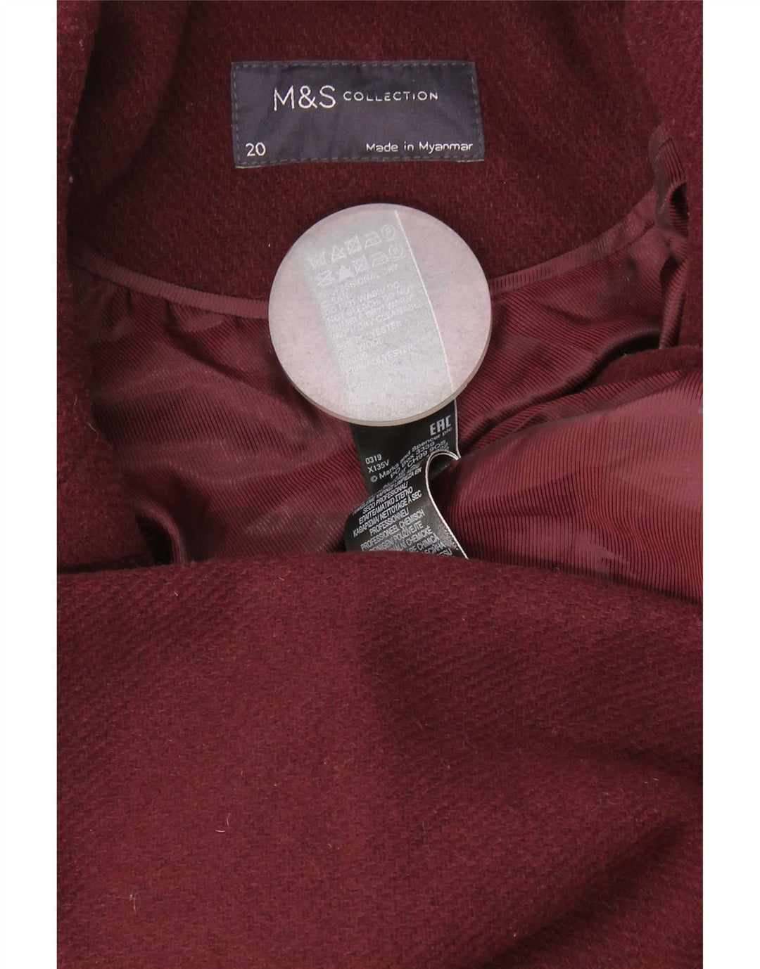 Marks & Spencer Abrigo cruzado para mujer UK 20 2XL Poliéster burdeos