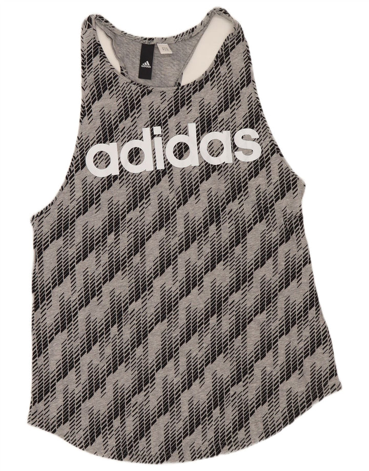 Adidas Mujer Gráfico Chaleco Top UK 8 Pequeño Gris Geométrico