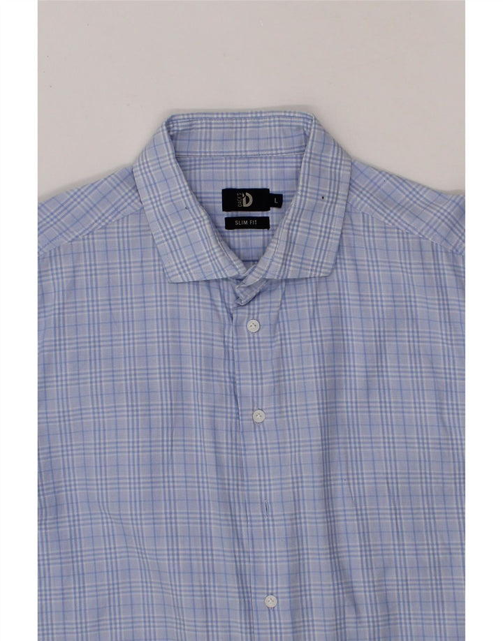 DACK'S Mens Slim Fit Shirt Large Blue Check Cotton Vintage Dack's and Second-Hand Dack's from Messina Hembry 