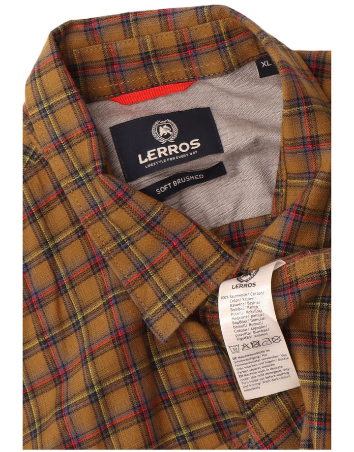 Lerros Camisa Franela Hombre XL Algodón Cuadros Caqui