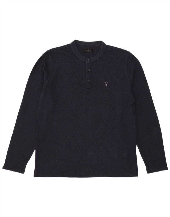 All Saints Hombre Top Manga Larga Pequeño Algodón Azul Marino