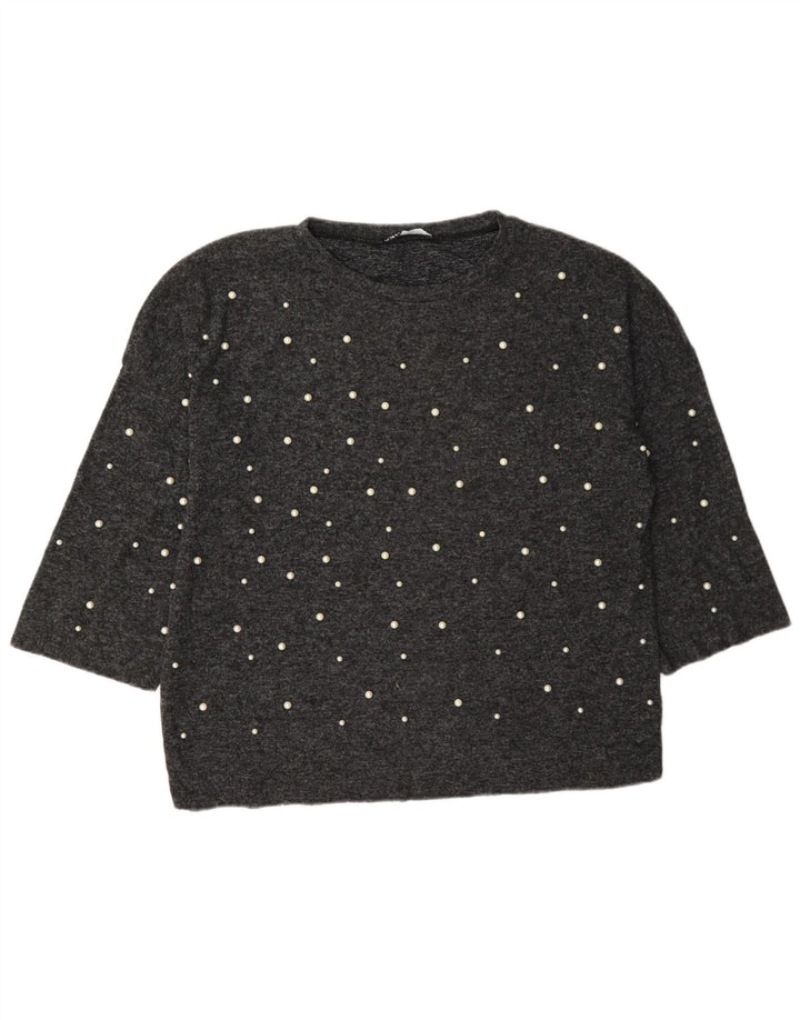 Zara Mujer Top Extragrande Manga 3/4 UK 10 Small Gris Manchado