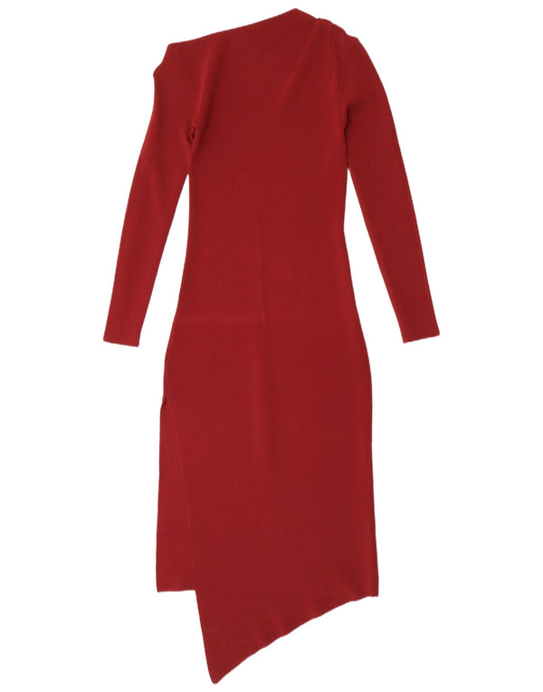 Zara Vestido Asimétrico De Manga Larga Para Mujer UK 8 Small Borgoña Viscosa
