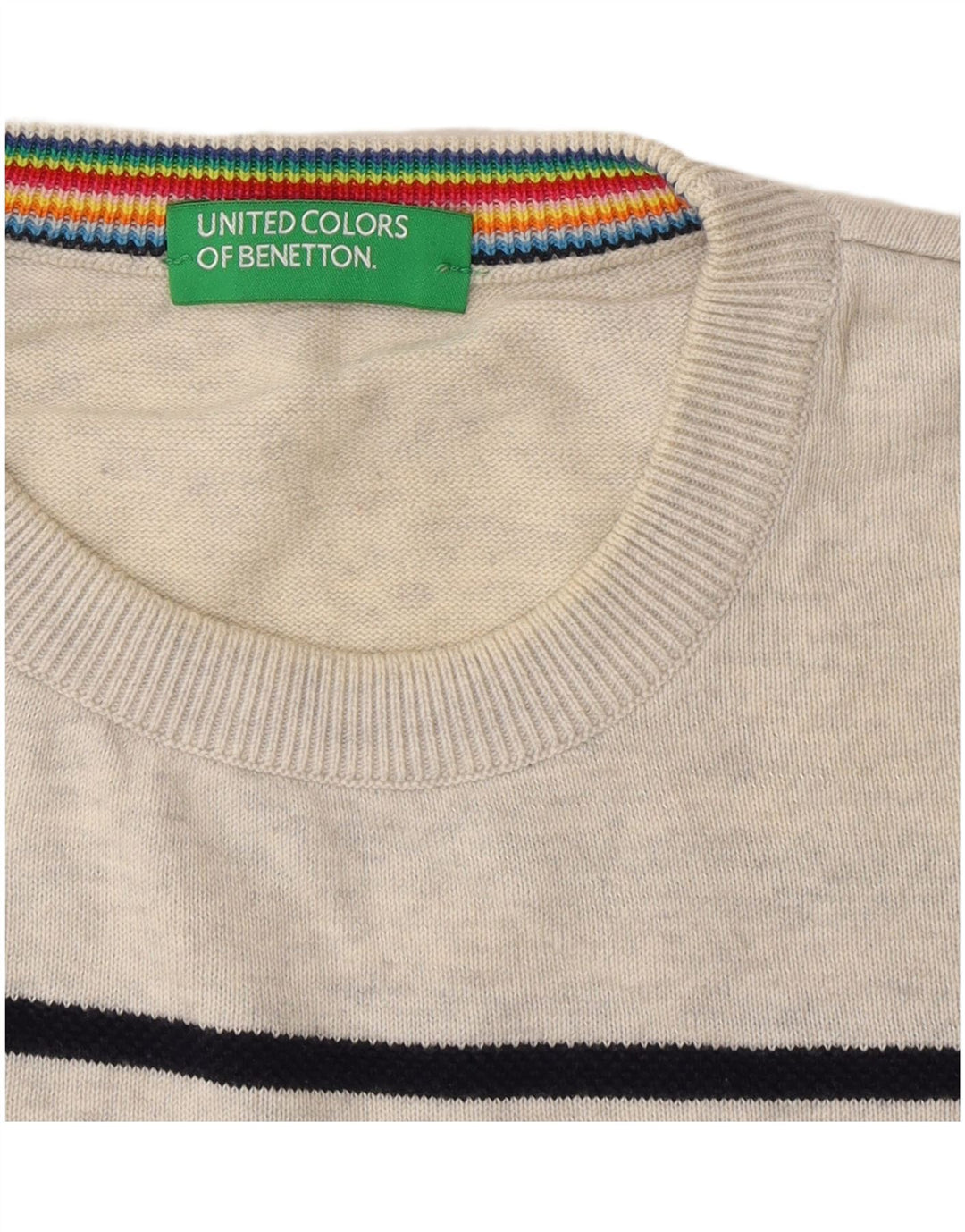 Benetton Jersey De Cuello Redondo Gris Medio A Rayas