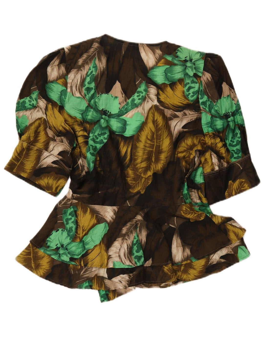 VINTAGE Blusa camisera de manga corta para mujer IT 42 Medium Khaki Floral