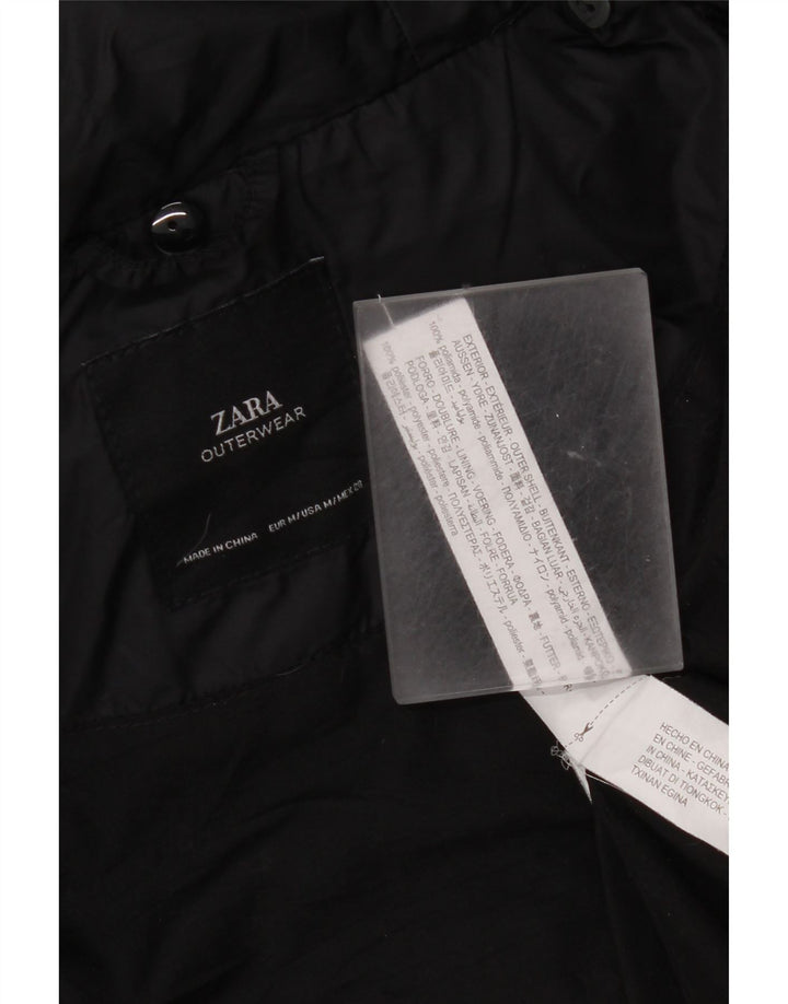 Zara Mujer Abrigo Acolchado Con Capucha UK 44 Mediano Poliamida Negro