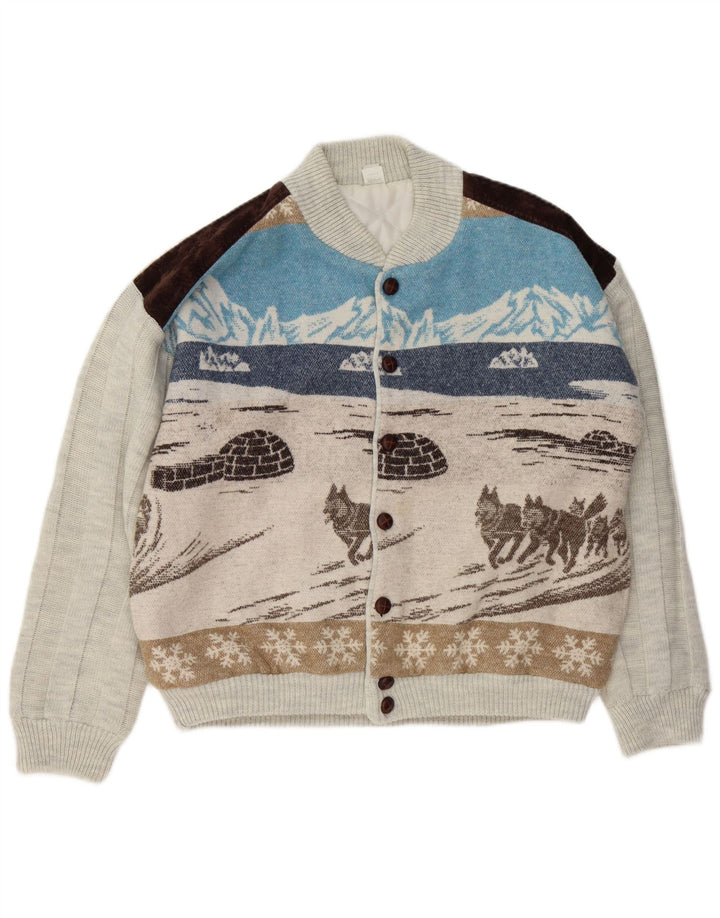 VINTAGE Suéter cárdigan gráfico para hombre IT 48/50 Medio multicolor