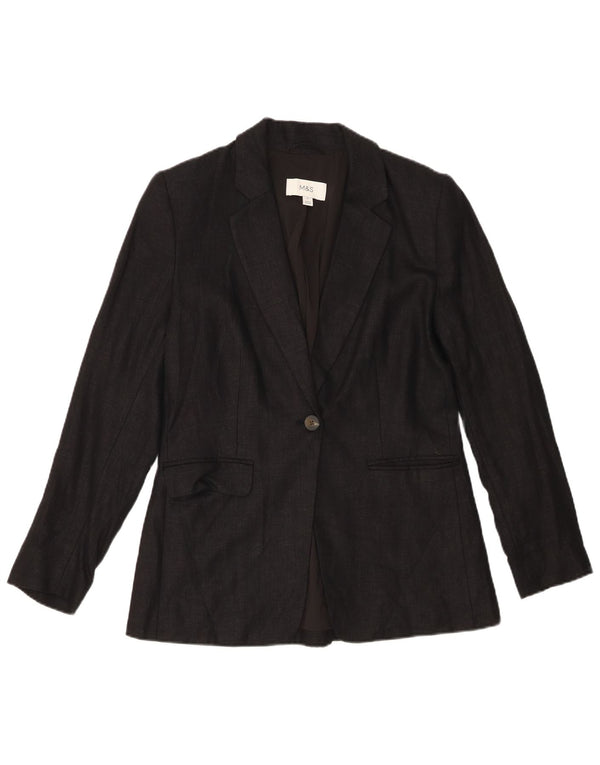 Marks & Spencer Chaqueta tipo blazer de 1 botón para mujer UK 10 Small Black Linen