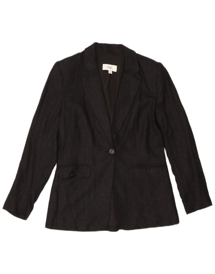 Marks & Spencer Chaqueta tipo blazer de 1 botón para mujer UK 10 Small Black Linen