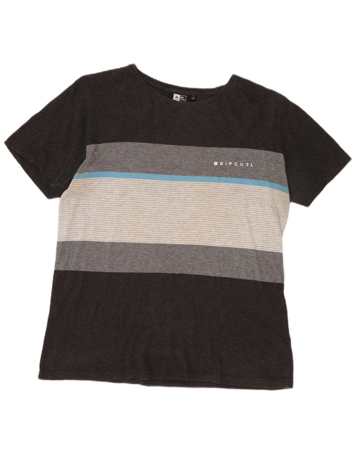 RIP CURL Camiseta de corte estándar para hombre Top pequeño gris a rayas