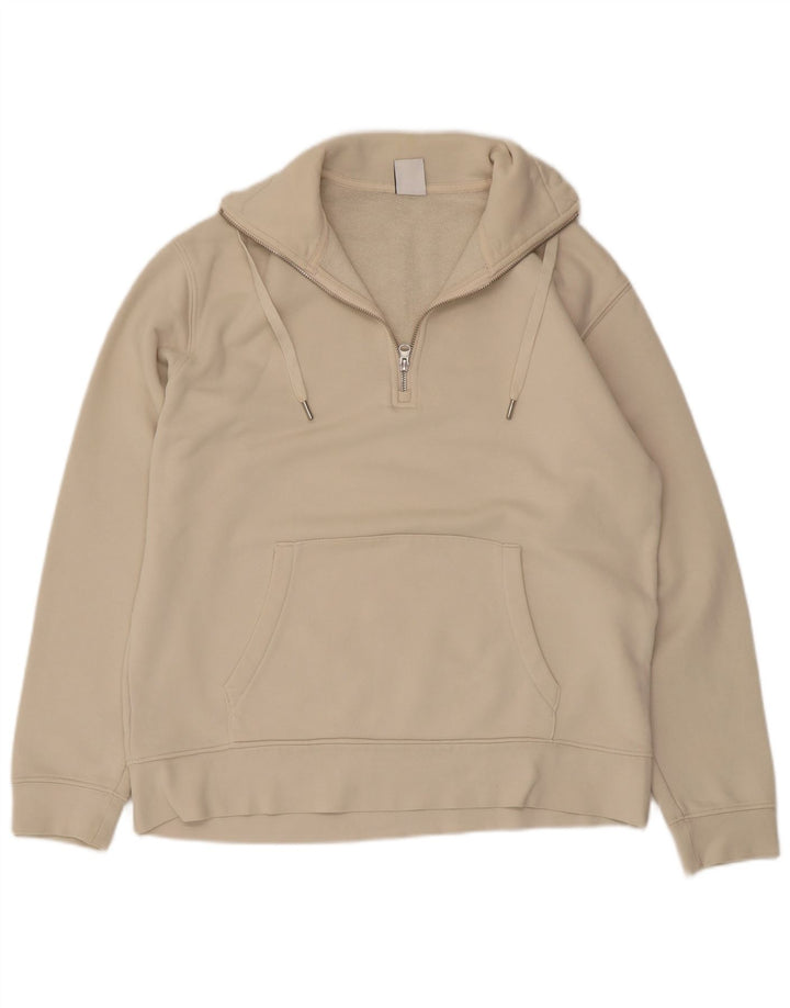 Zara Mujer Zip Neck Sudadera Jumper UK 44 Medio Beige Algodón