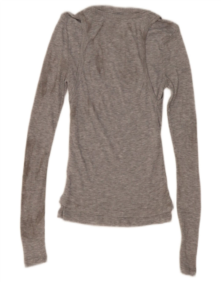 Zara Mujer Top Manga Larga UK 8 Pequeño Poliéster Moteado Gris