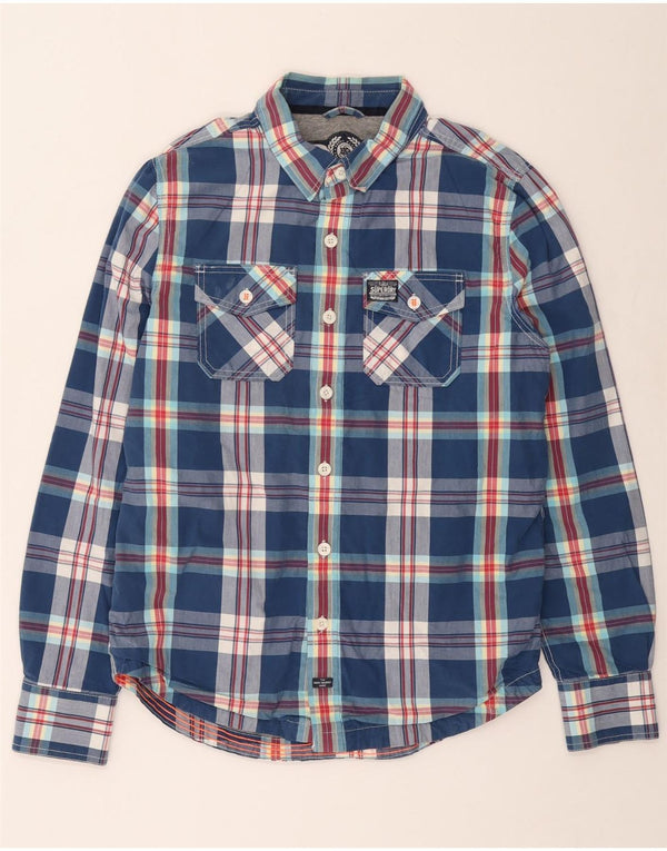 SUPERDRY Camisa Hombre XL Algodón Cuadros Azul