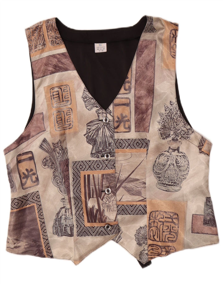 VINTAGE Chaleco de patrón abstracto para mujer EU 44 Poliéster marrón grande