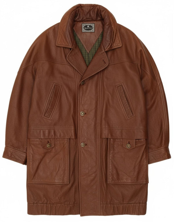 Etienne Aigner Abrigo de cuero holgado para hombre Reino Unido 40 Cuero marrón grande