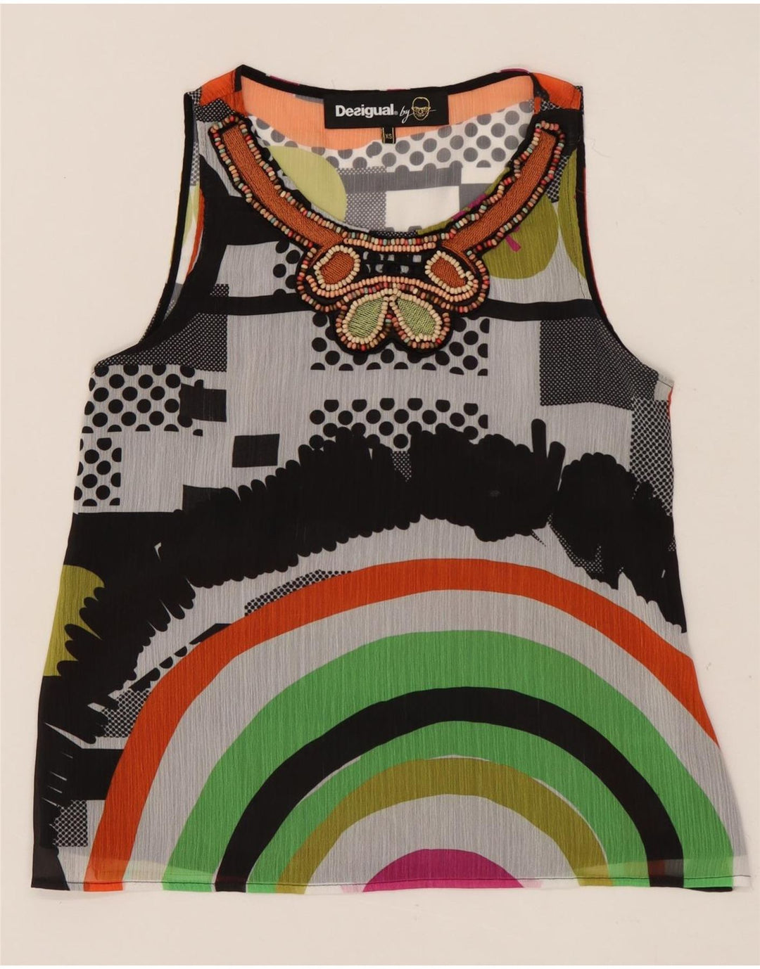 DESIGUAL Blusa gráfica para mujer Top UK 6 XS Multicolor Geométrico
