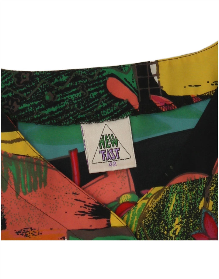 NEW FAST Blusa con estampado abstracto para mujer Top EU 42 Grande Poliéster negro